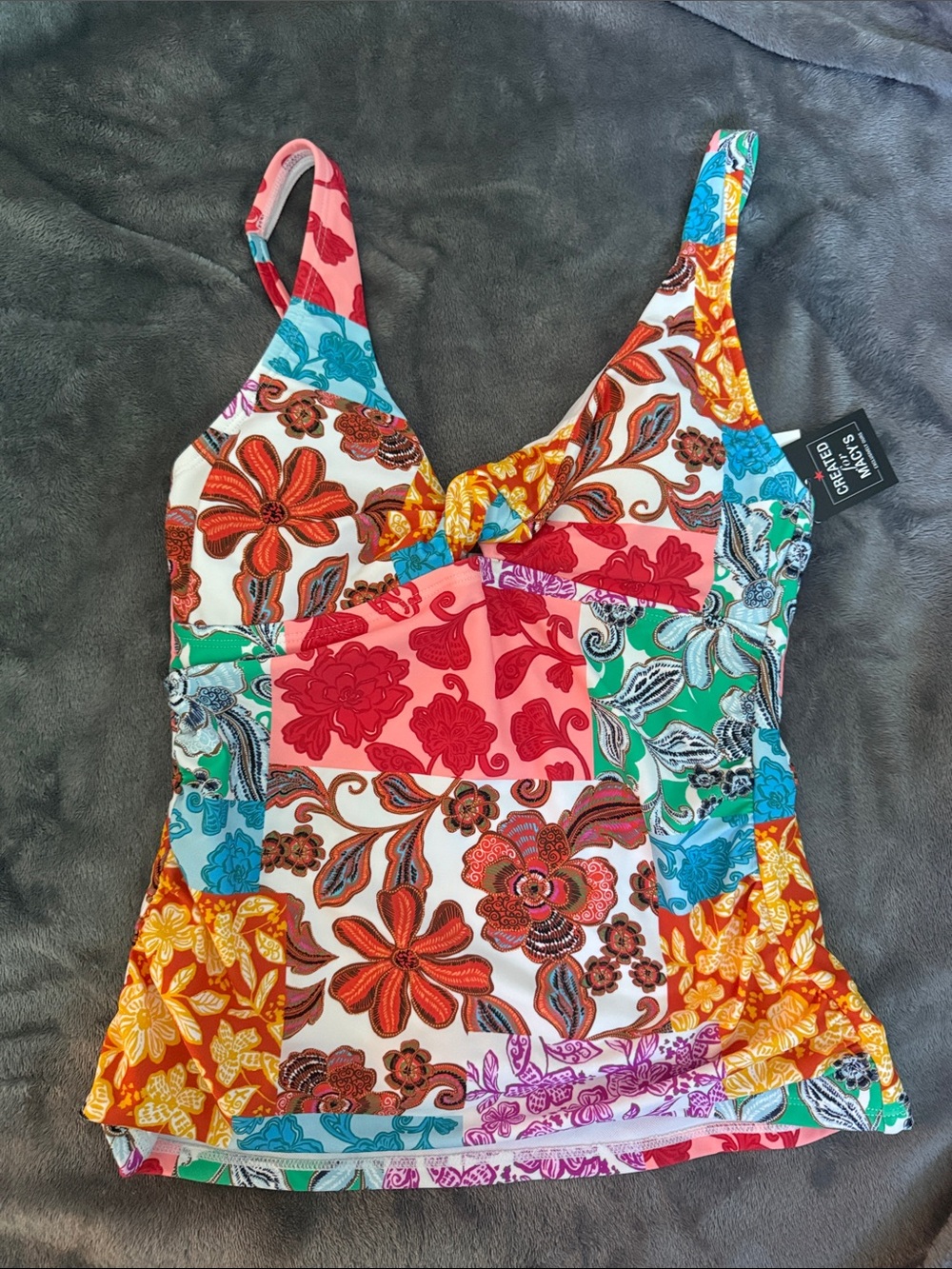 Bright Floral Patchwork Women’s Small Tankini Swim Top - Multicolor NWT Macy’s
